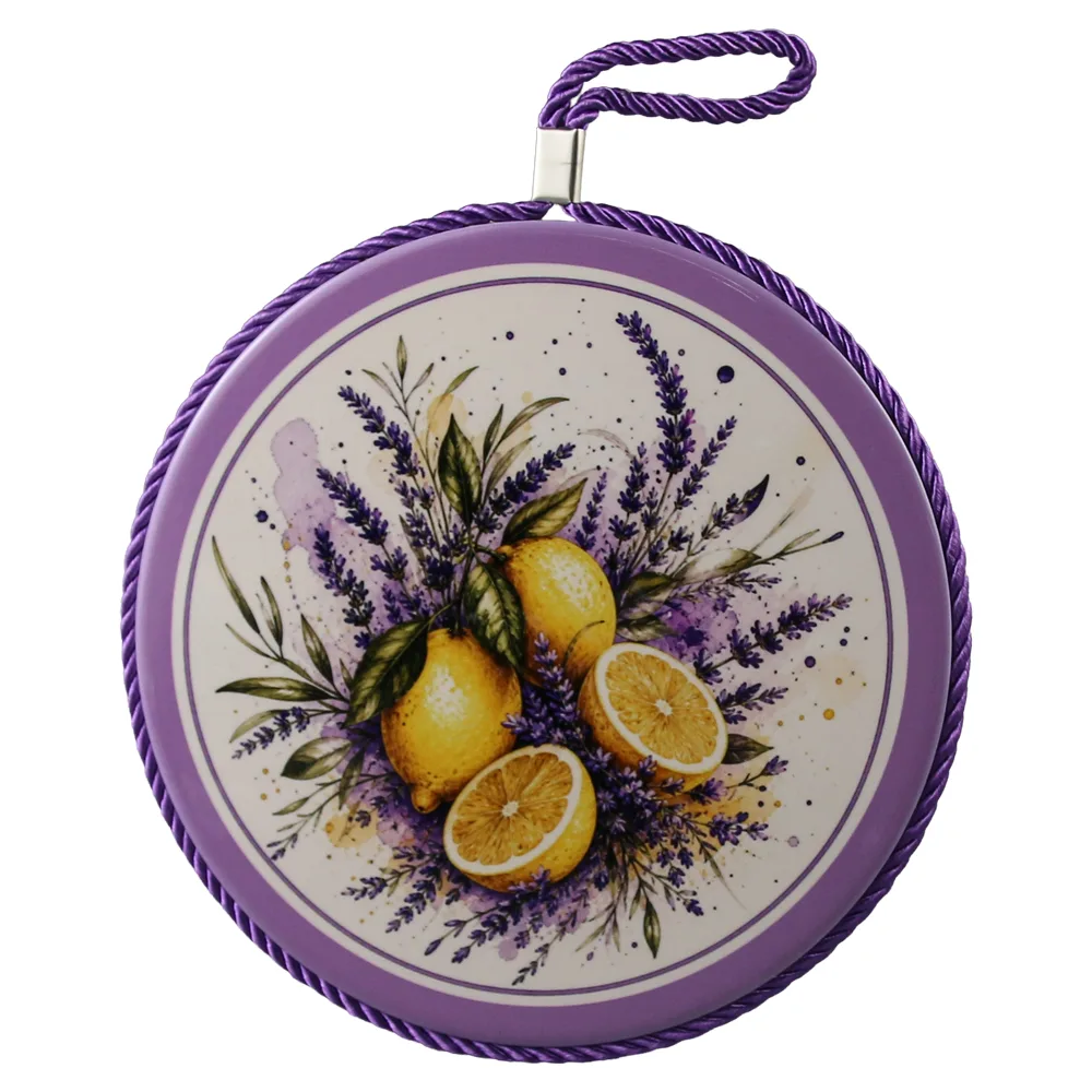 Decor de perete rotund din ceramica 17 cm cu lamai si lavanda