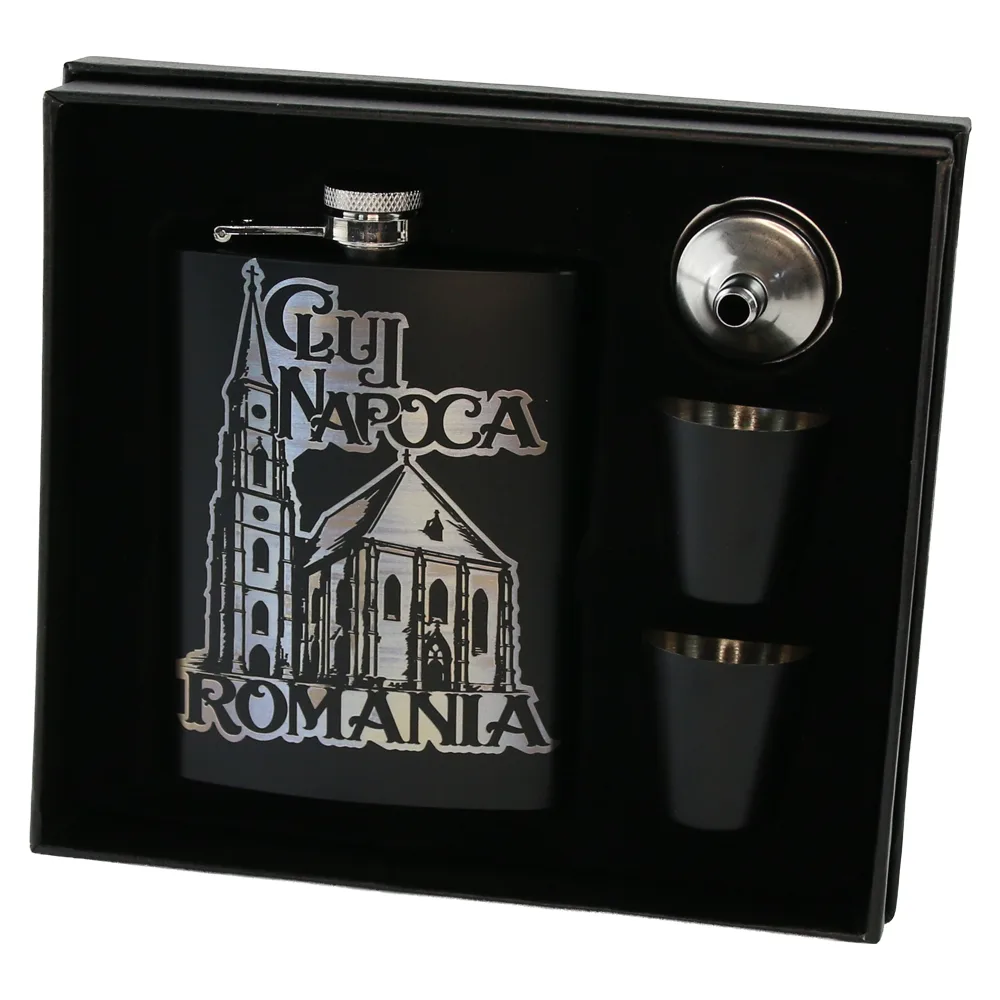 Set cadou Cluj-Napoca plosca gravata 220 ml cu palnie si 2 pahare, Romania - imagine 2