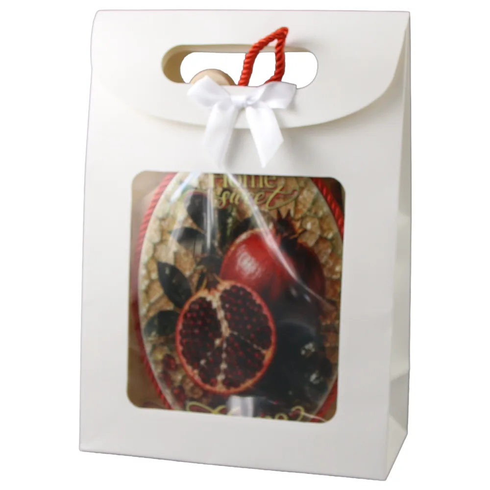 Set cadou "Home Sweet Home" rodie - suport pentru oale, tocator si prosop de bucatarie + punga cadou - imagine 2