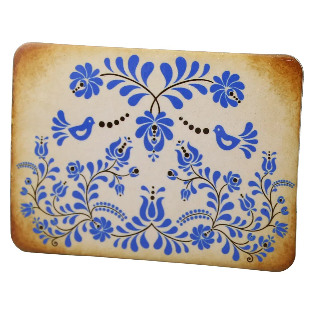 Magnet de frigider din plastic 7.5 x 5.5 cm, cu motive florale albastre