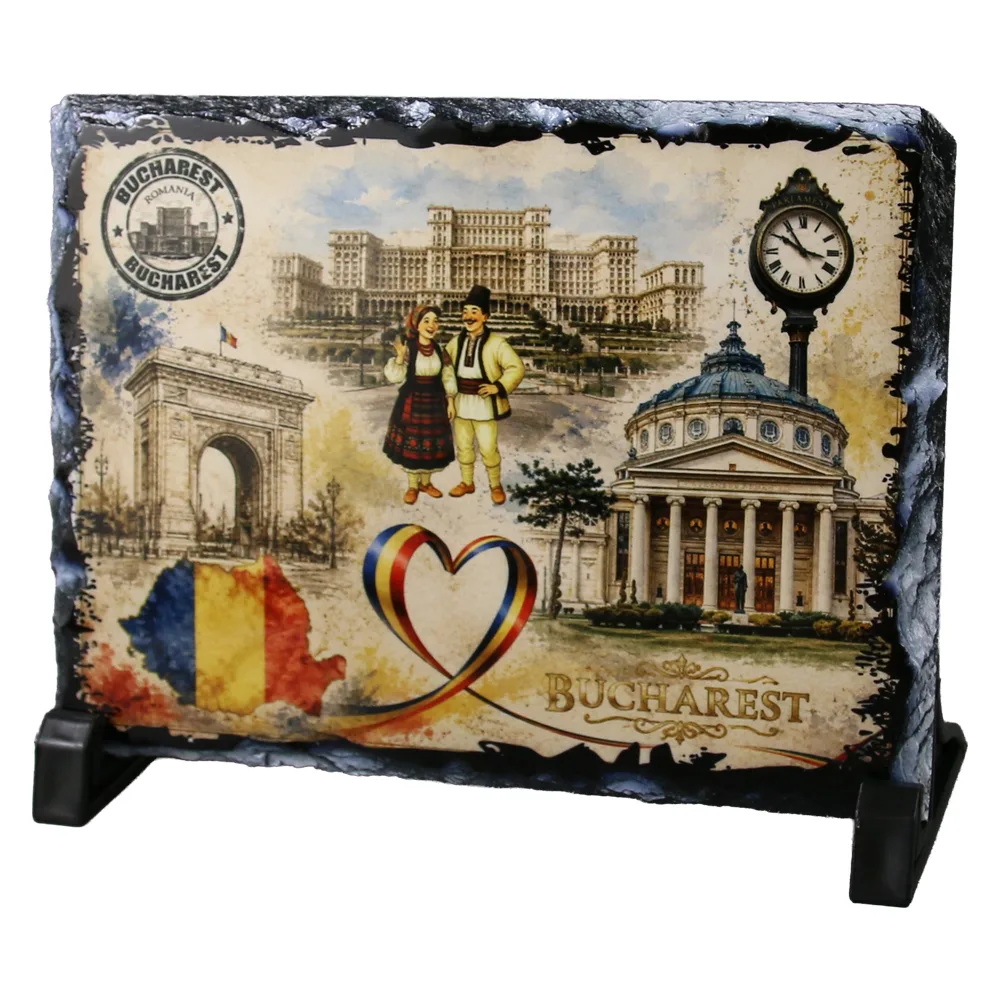 Placa din ardezie vintage Bucharest 19 x 14 cm, Romania