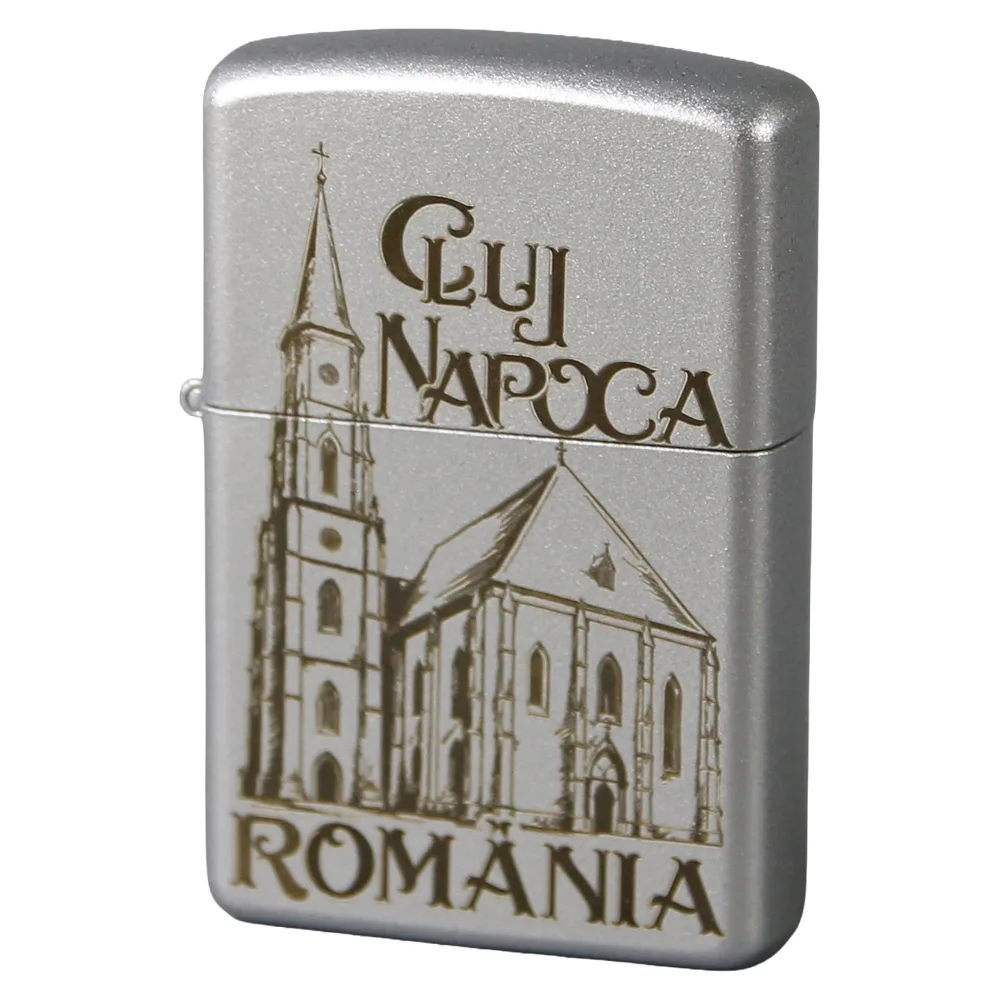Bricheta metalica gravata Cluj-Napoca 3.5 x 5.5 cm, argintiu