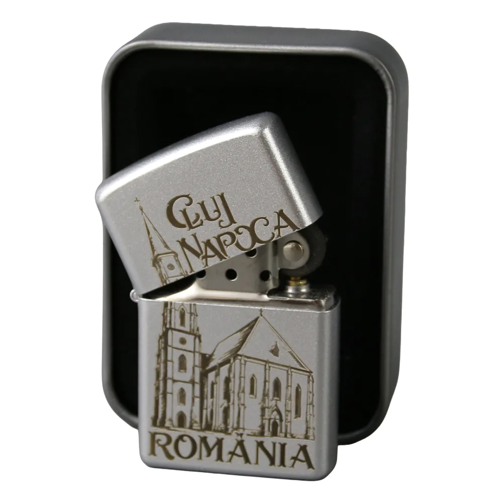 Bricheta metalica gravata Cluj-Napoca 3.5 x 5.5 cm, argintiu - imagine 2