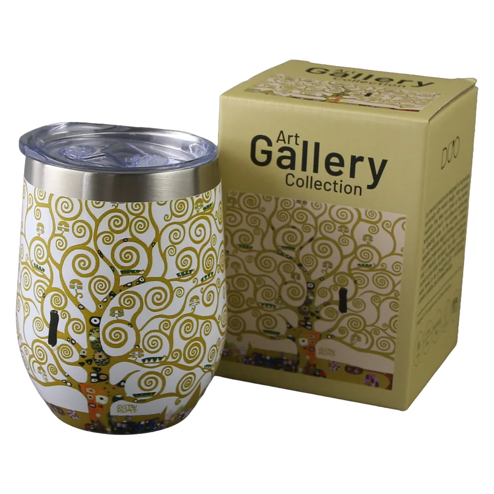 Cana termos 330 ml "Tree of Life" ecru de Gustav Klimt, in cutie decorativa - imagine 2