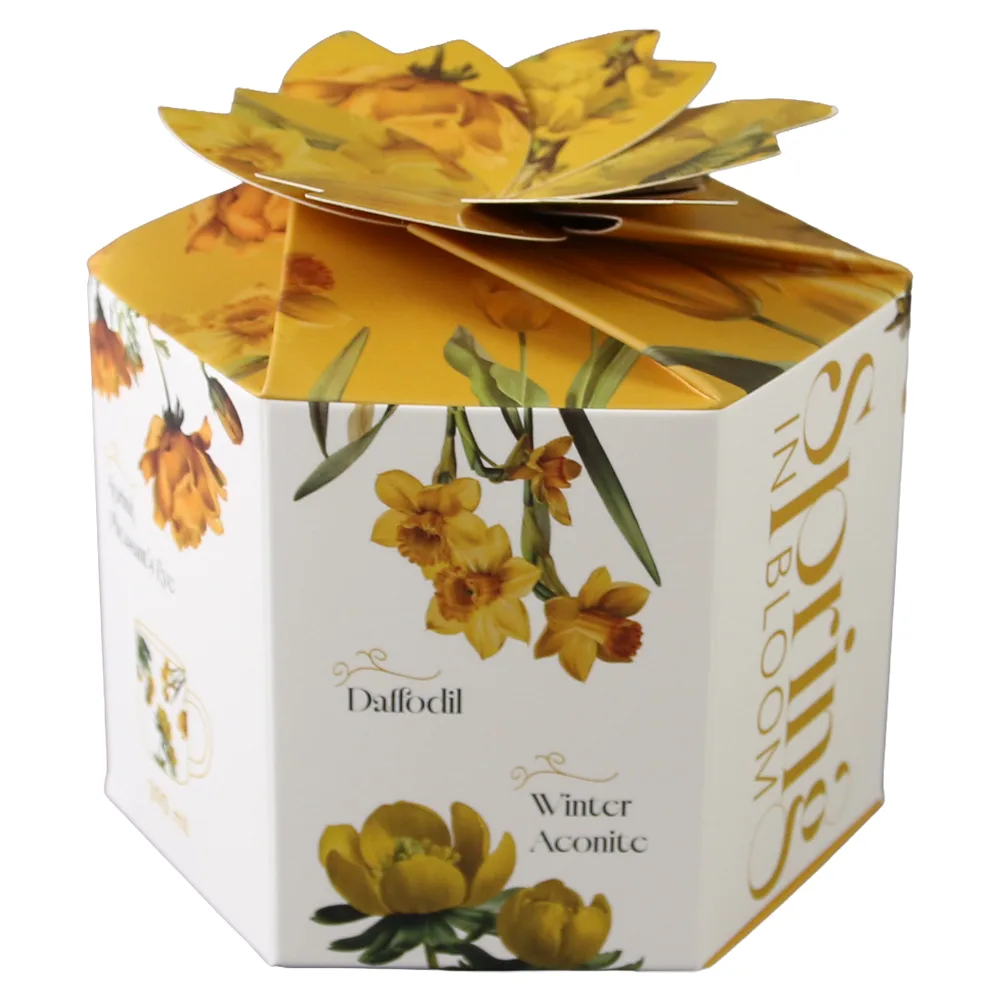 Cana portelan "Yellow Flowers" 400 ml, in cutie decorativa - imagine 3