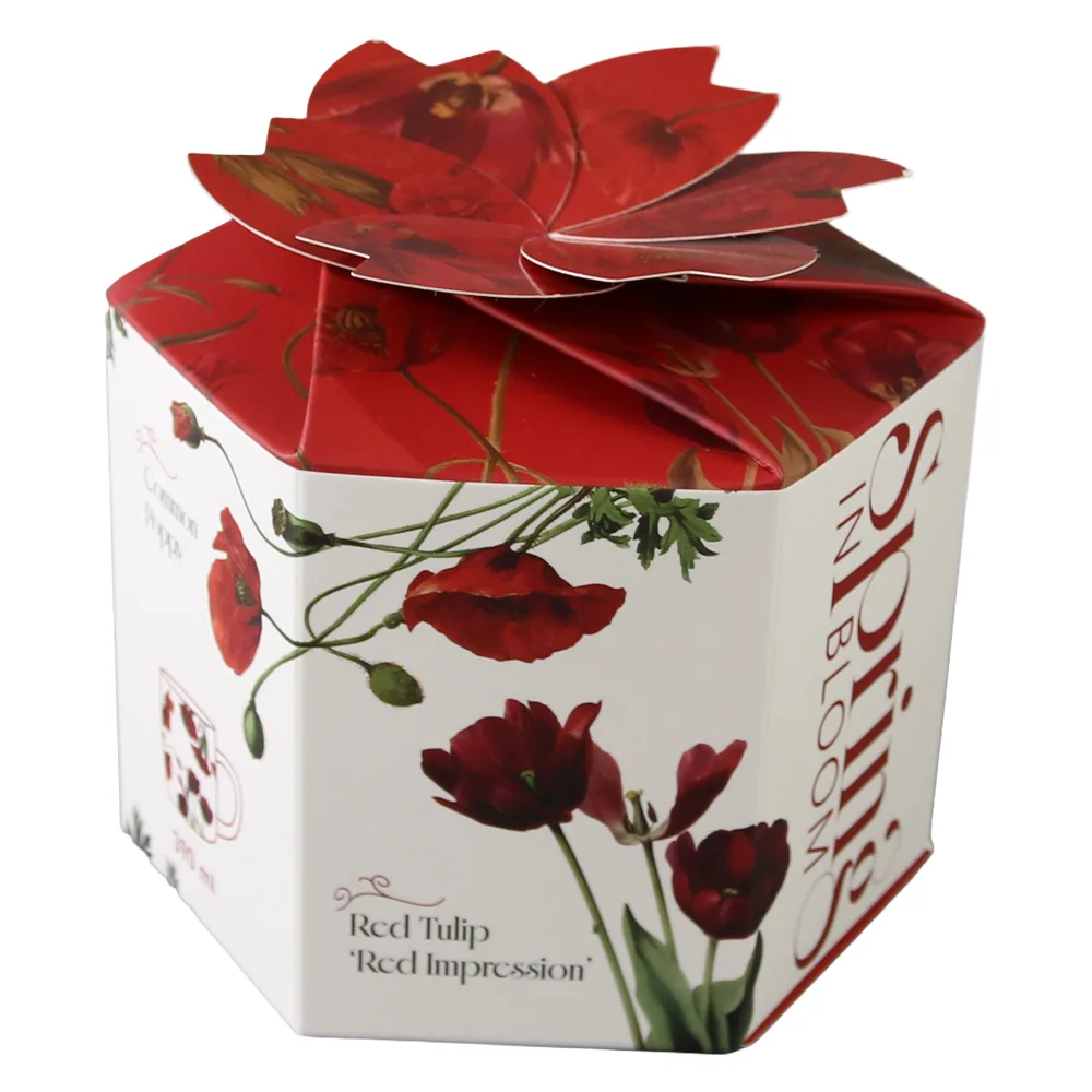 Cana portelan "Red Flowers" 400 ml, in cutie decorativa - imagine 3
