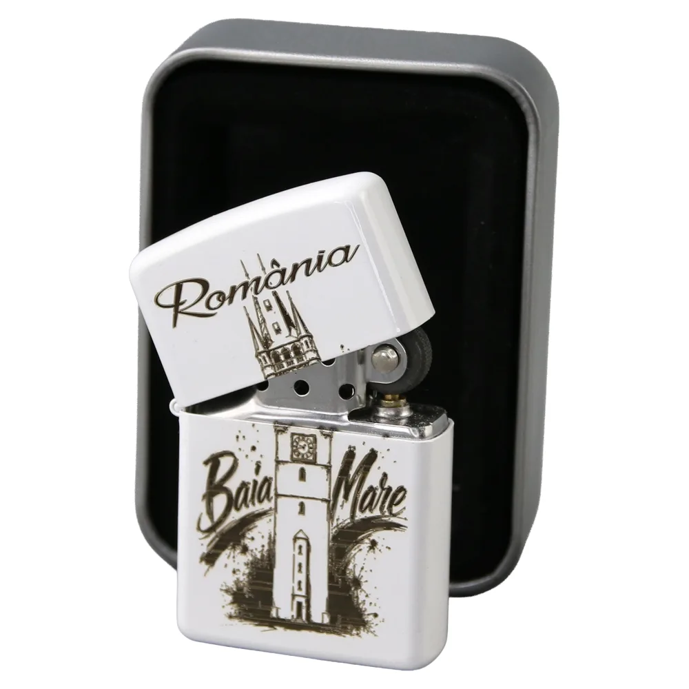 Bricheta metalica gravata Baia Mare 3.8 x 5.5 cm, alba - imagine 2