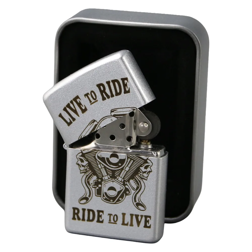 Bricheta metalica gravata "Live to Ride... Ride to Live" 3.8 x 5.5 cm, argintie - imagine 2