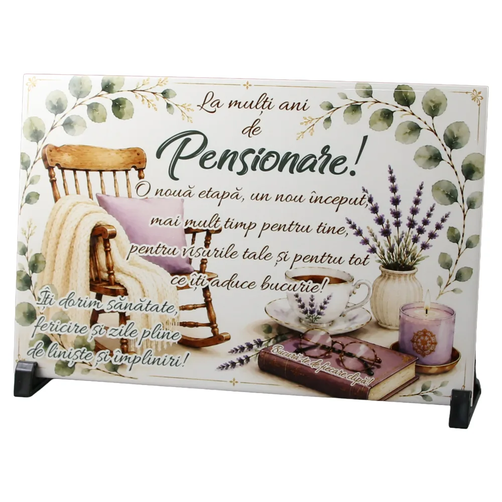 Placa decorativa "La multi ani de Pensionare!" 30 x 20 cm din faianta