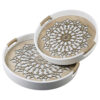 Set 2 tavi rotunde din lemn si sticla 35/30 x 4.5 cm, mandala decupata