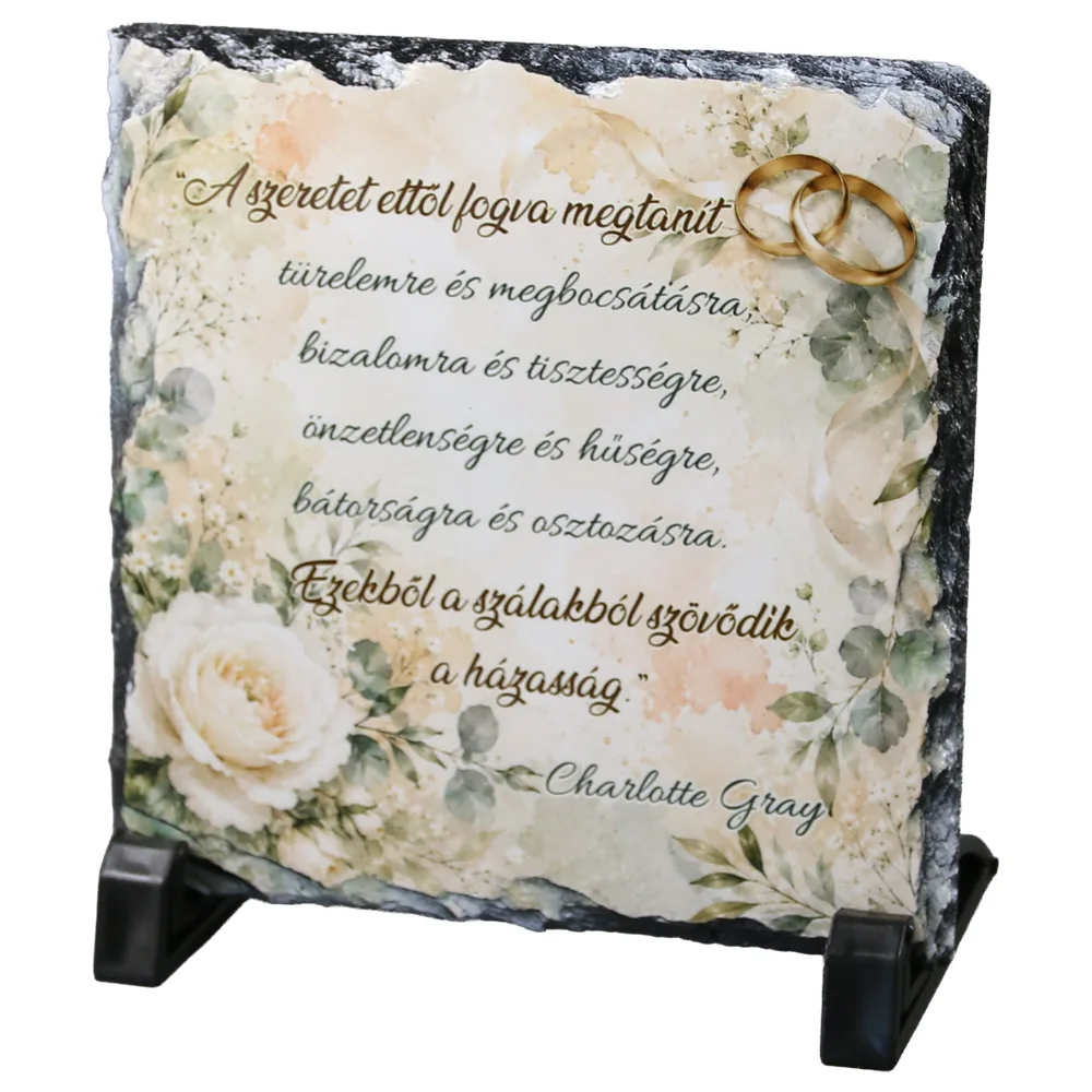 Placa din ardezie "A szeretet ettol fogva megtanit..." 14 x 14 cm