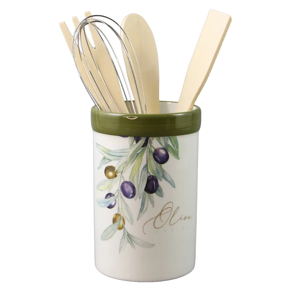 Suport ceramic Olive cu 4 ustensile de bucatarie 8.5 x 13 cm, masline