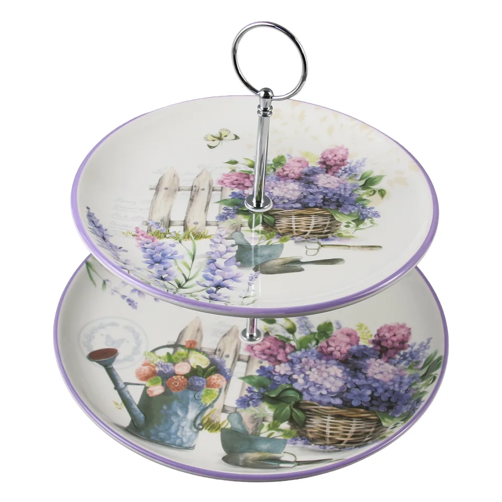 Platou etajat din ceramica cu 2 nivele 26/21 cm, Liliac