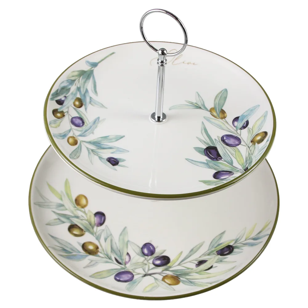Platou etajat din ceramica cu 2 nivele Olive 26/21 cm, masline