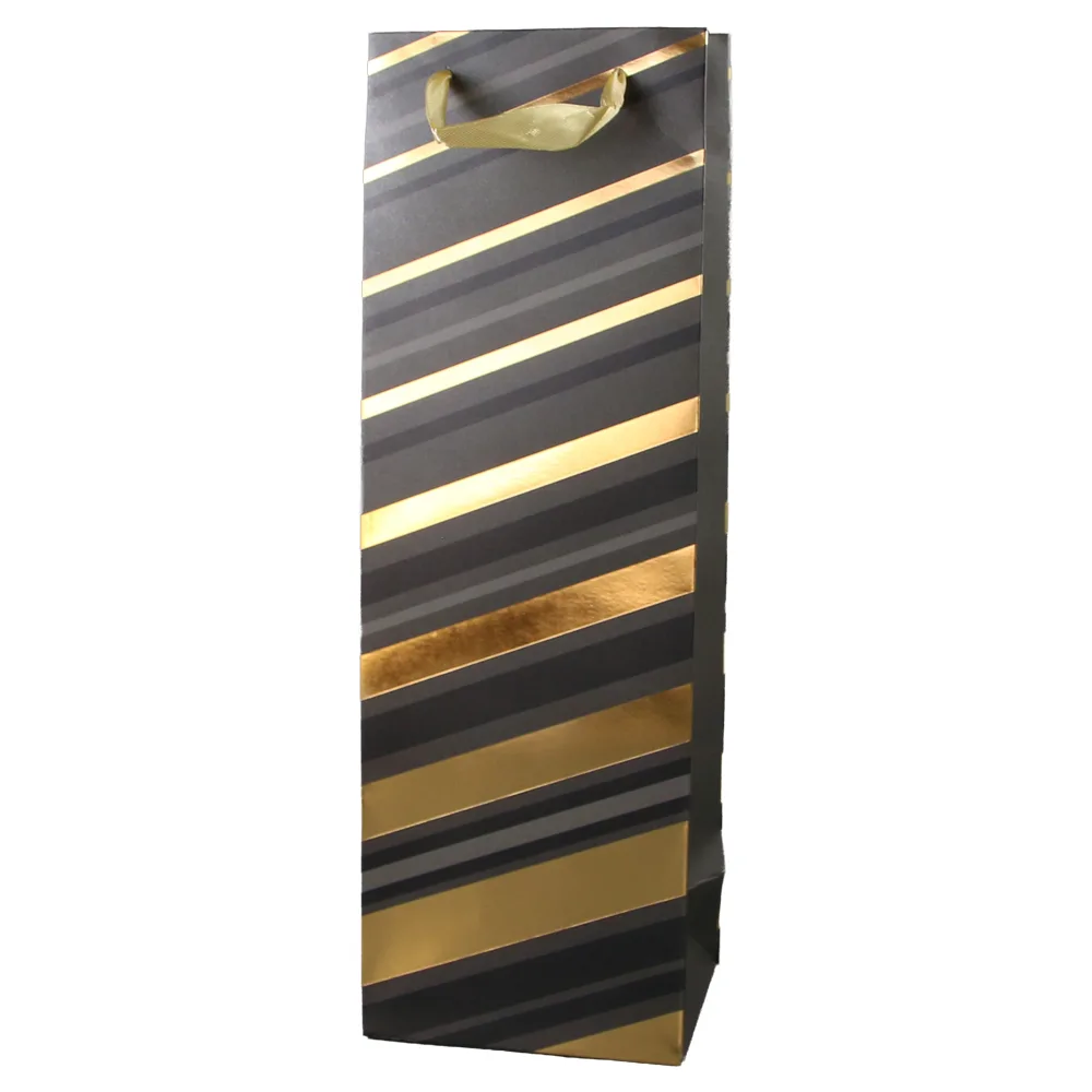 Punga cadou pentru bauturi din hartie 12 x 36 cm, negru-auriu
