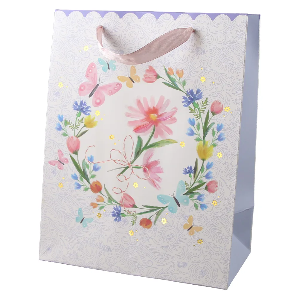 Punga cadou din hartie 18 x 23 cm, coronita cu flori si fluturi