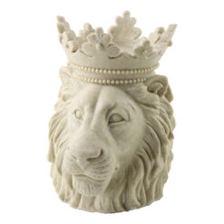 Decoratiune cap de leu cu coroana din rasina 14 x 18 cm, natur
