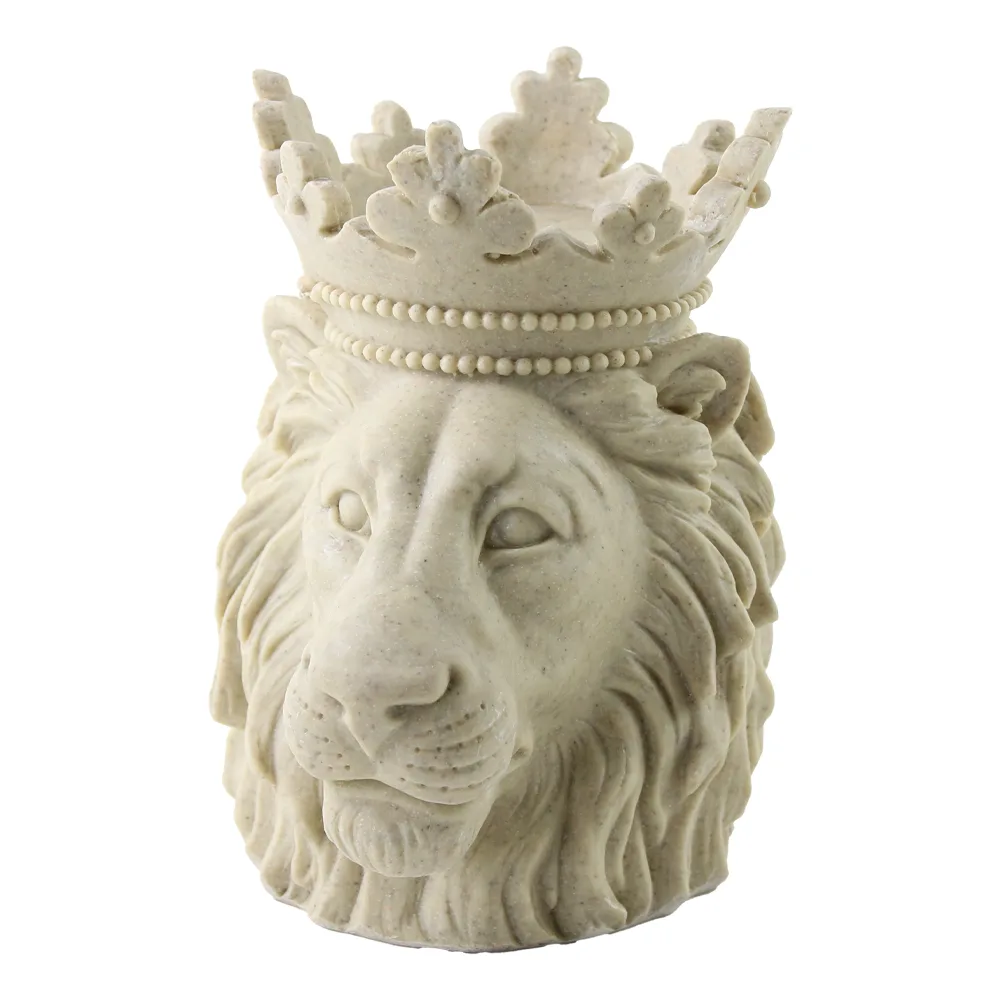 Decoratiune cap de leu cu coroana din rasina 14 x 18 cm, natur