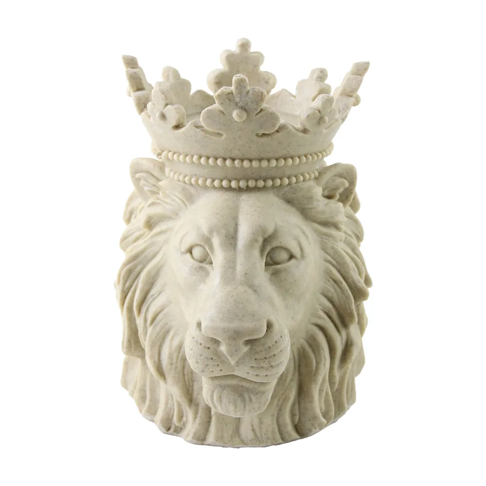 Decoratiune cap de leu cu coroana din rasina 14 x 18 cm, natur - imagine 2