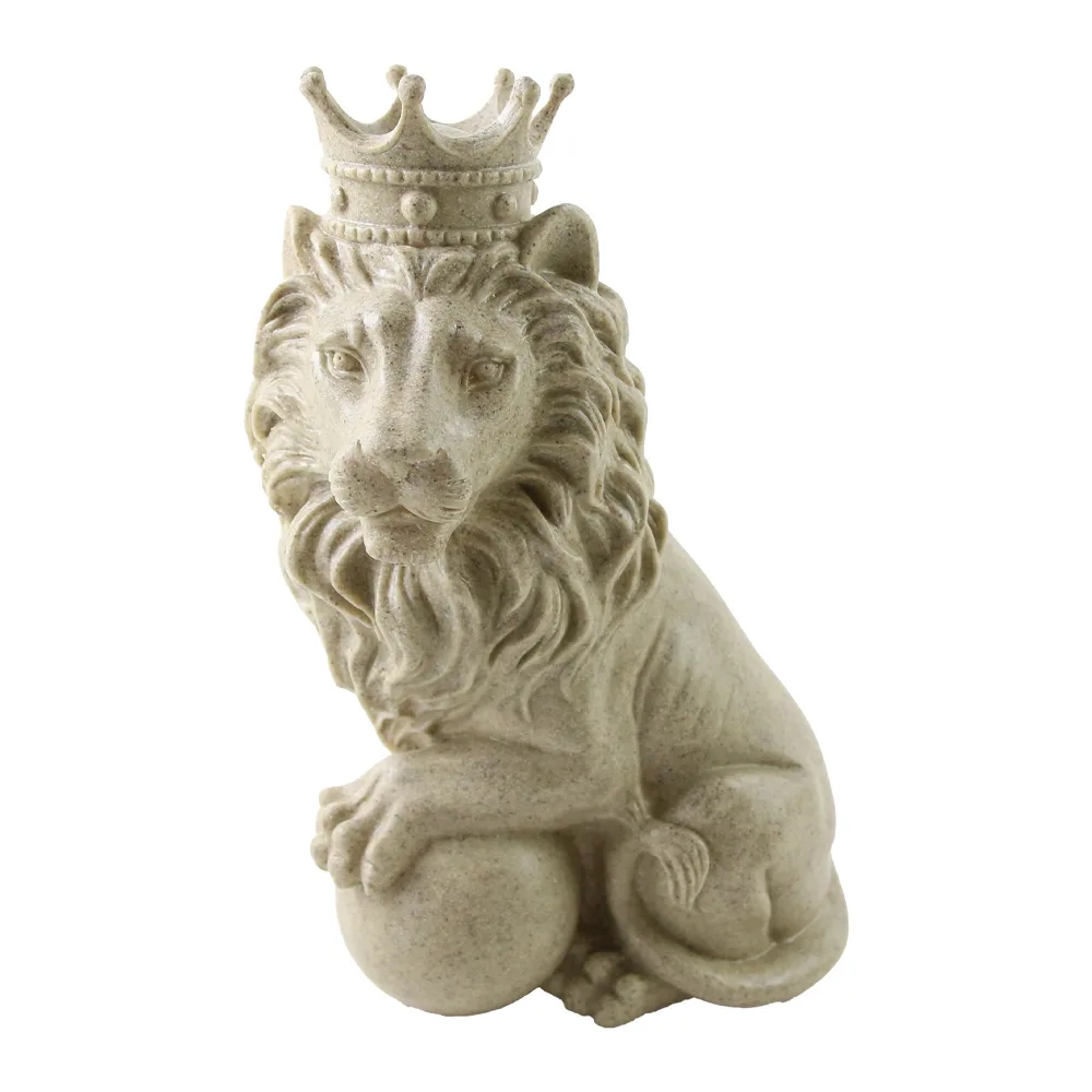 Figurina decorativa leu cu coroana din rasina 14 x 22 cm, natur