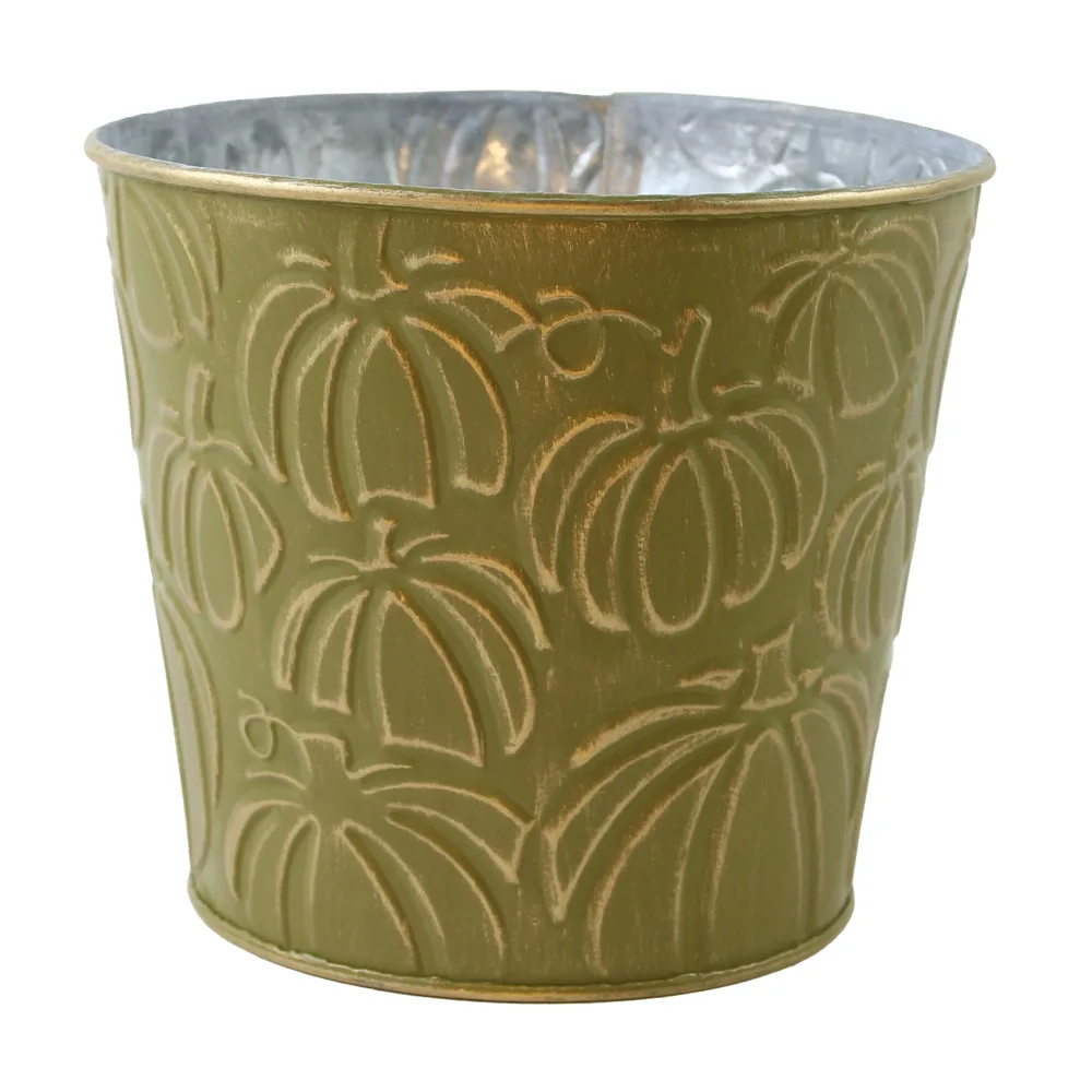 Ghiveci decorativ din metal cu dovlecei 15 x 13.5 cm, verde