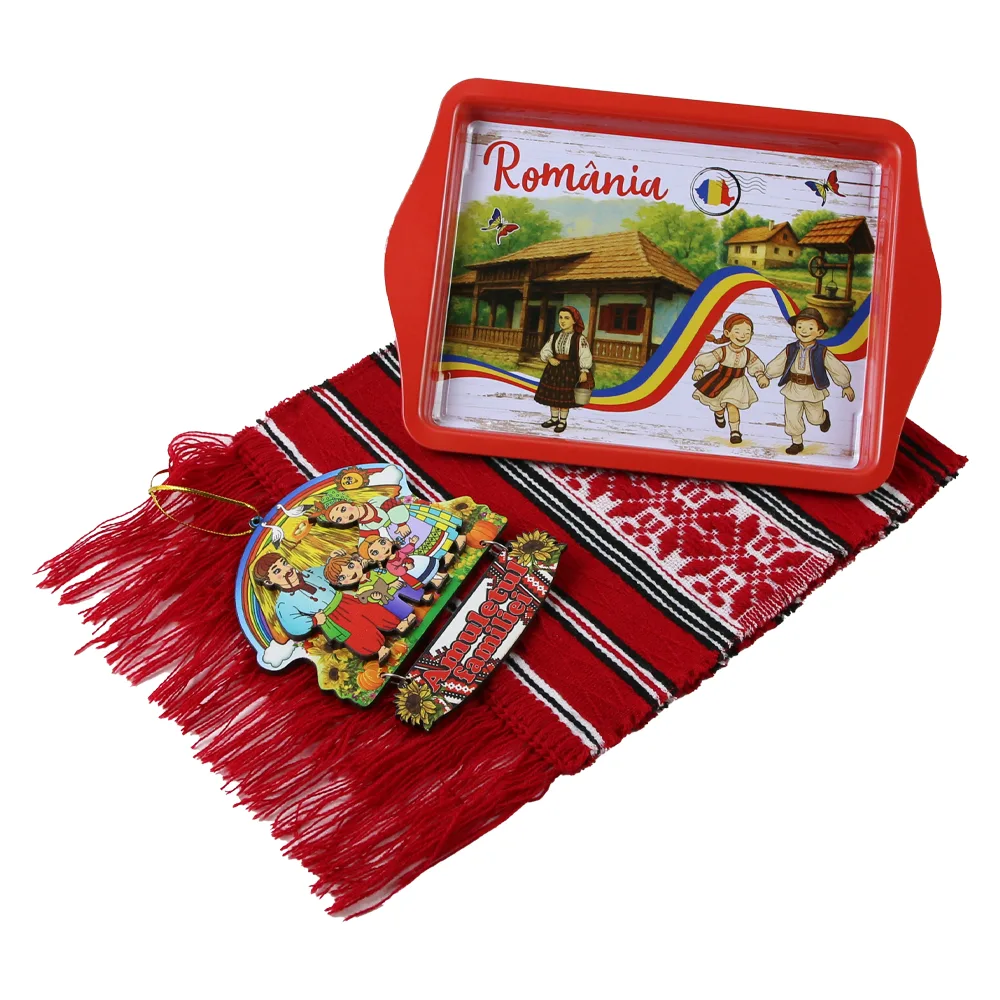Set cadou Romania cu tava, stergar traditional si magnet Amuletul Familiei