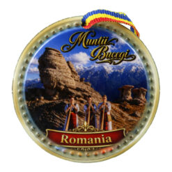 Magnet de frigider rotund din ceramica Muntii Bucegi 6.5 cm, Romania