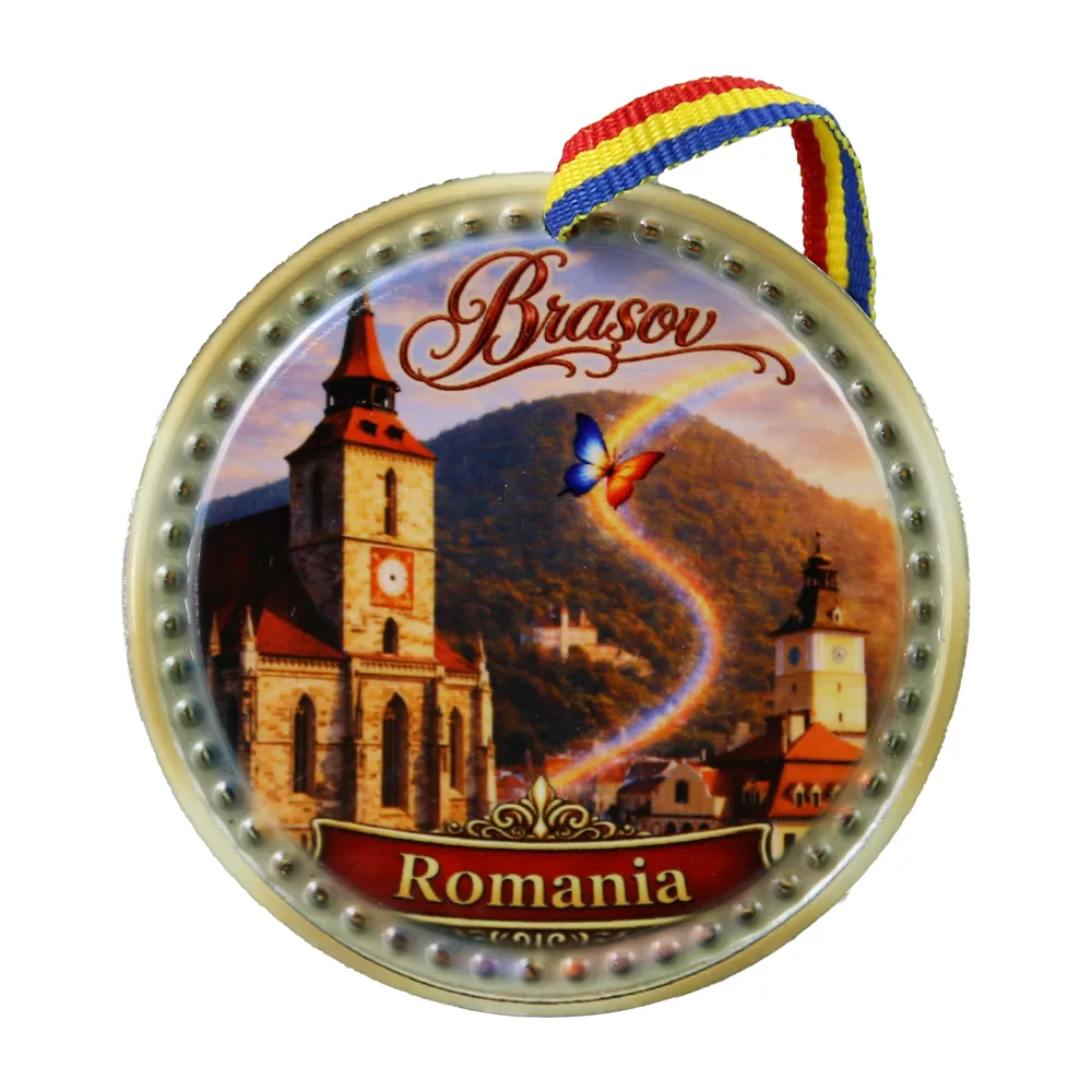 Magnet de frigider rotund din ceramica Brasov 6.5 cm, Romania