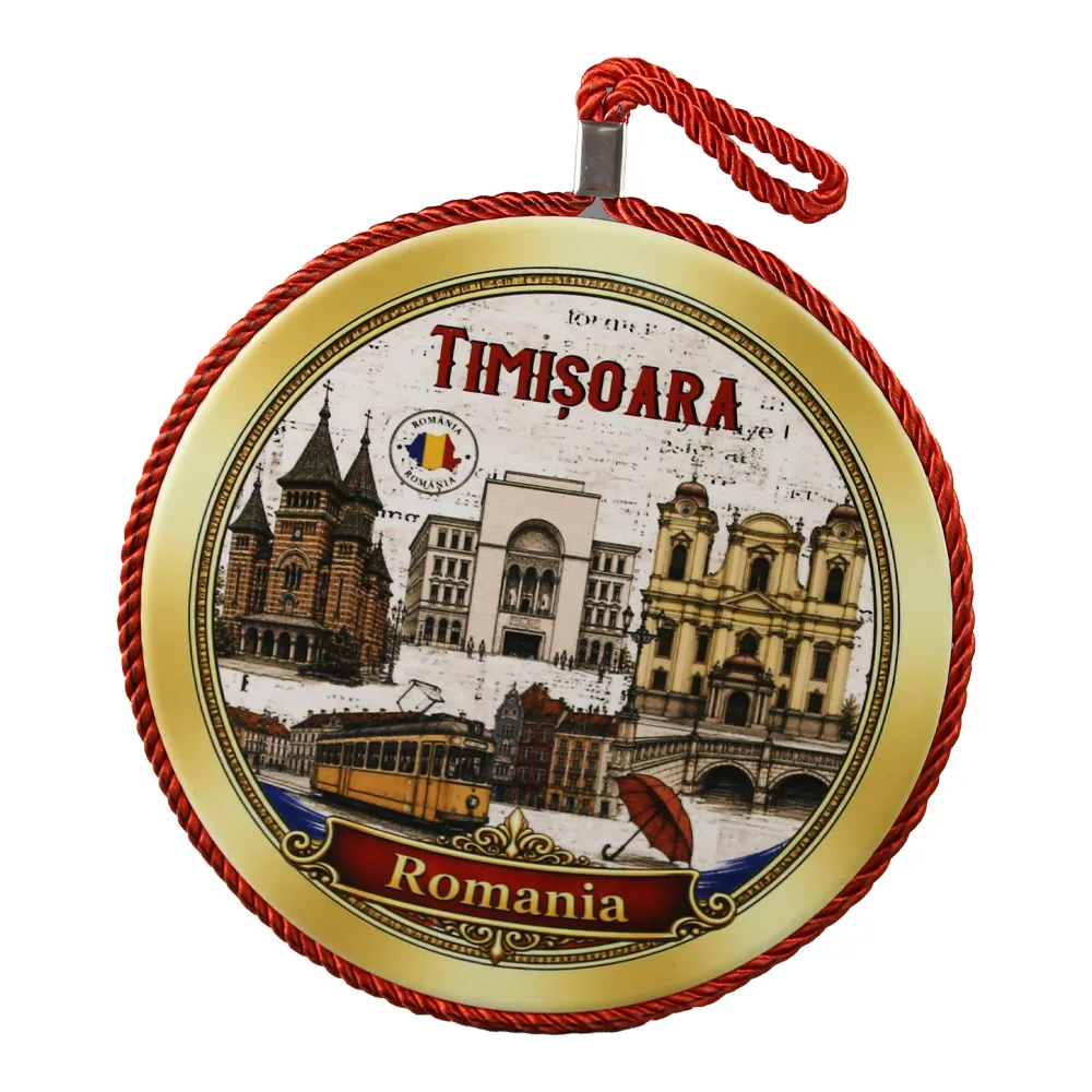Decor de perete din ceramica Timisoara 17 cm, Romania, rosu