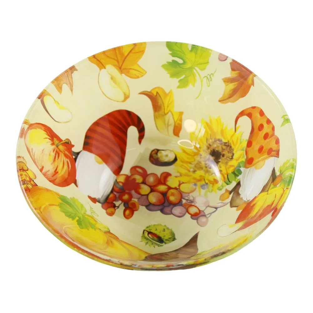 Bol din sticla cu decor de toamna si spiridusi 15 x 5.5 cm