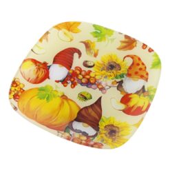 Farfurie din sticla cu decor de toamna si spiridusi 20 x 20 cm