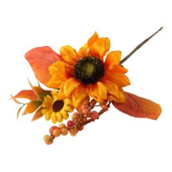 Pick decorativ de toamna cu floarea-soarelui si bobite portocalii 25 cm
