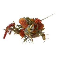 Pick decorativ de toamna cu bobite si frunze ruginii 42 cm