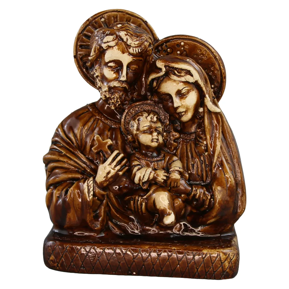Statueta din ipsos Sfanta Familie 10 x 6 x 14 cm, maro