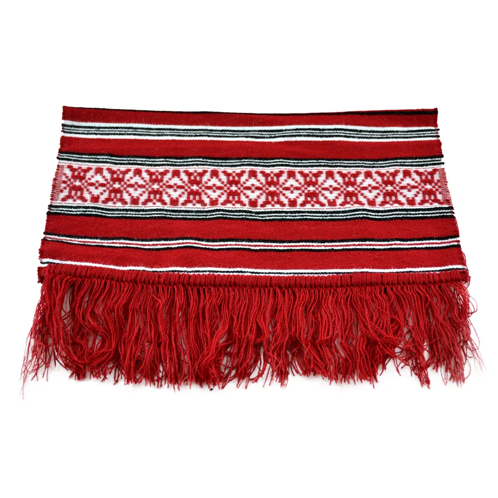 Servetel artizanal traditional 40x40 CM Rosu/Alb/Negru, cu franjuri