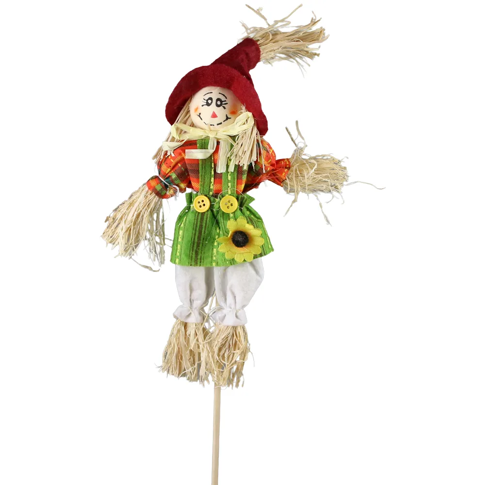 Decor de toamna sperietoare din paie si textil 27/42 cm - imagine 3