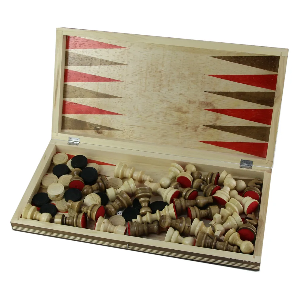 Set Sah din lemn 3 in 1 (Sah, Table/Dame) 38x19 CM - imagine 2