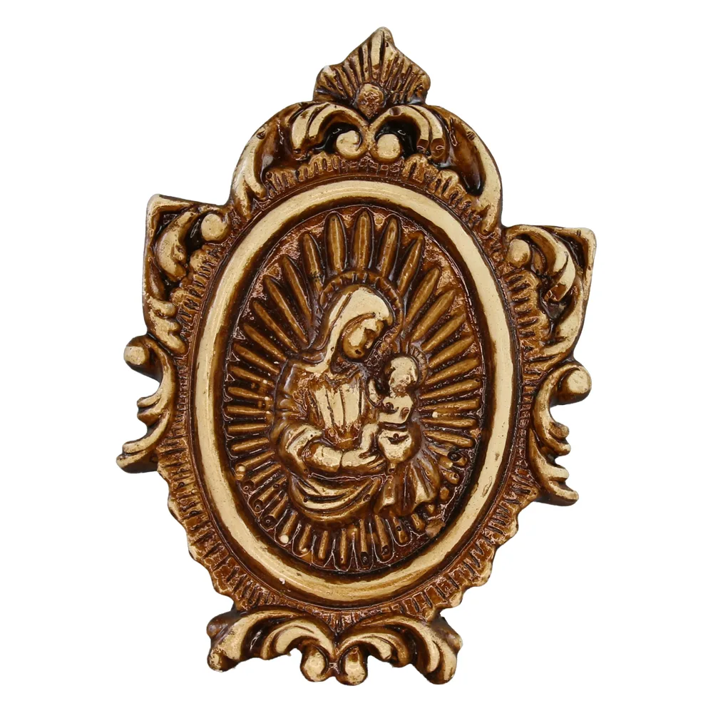 Placheta din ipsos Fecioara Maria cu Pruncul 9 x 13 cm in cutie