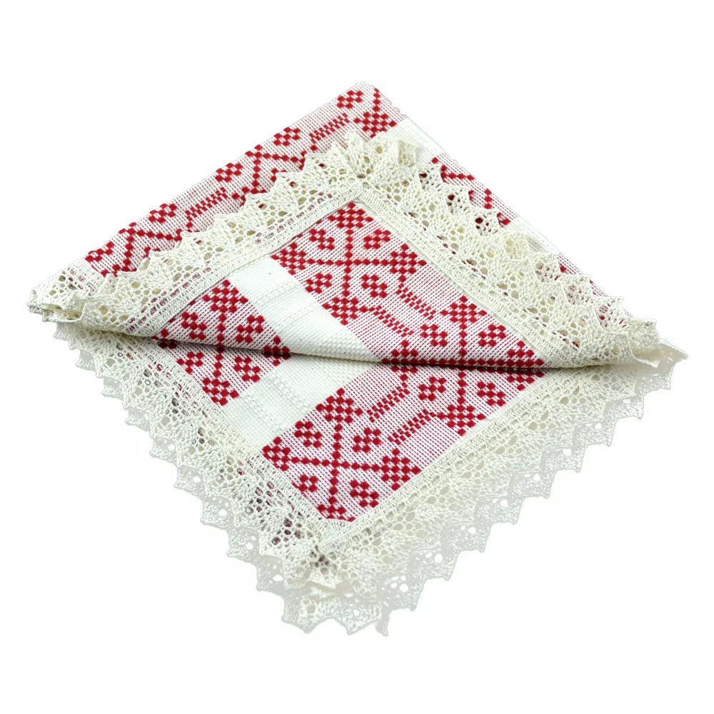 Servetel artizanat 40x40 CM Crem/Rosu, 80 % bbc, 20 % acril