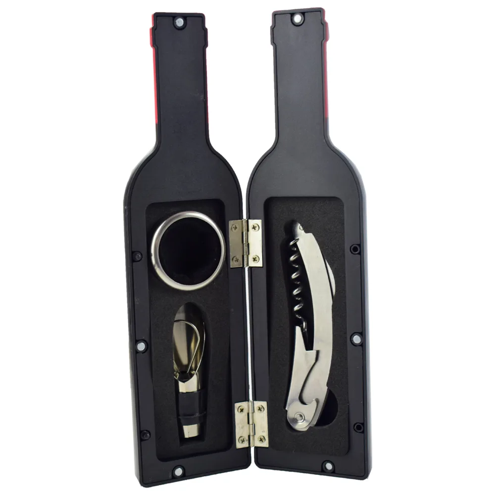 Set 3 accesorii de vin in cutie cu forma de sticla 24 CM