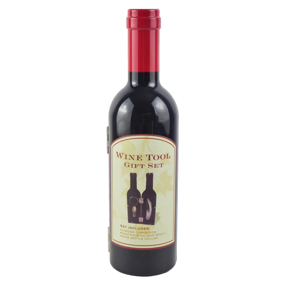 Set 3 accesorii de vin in cutie cu forma de sticla 24 CM - imagine 2