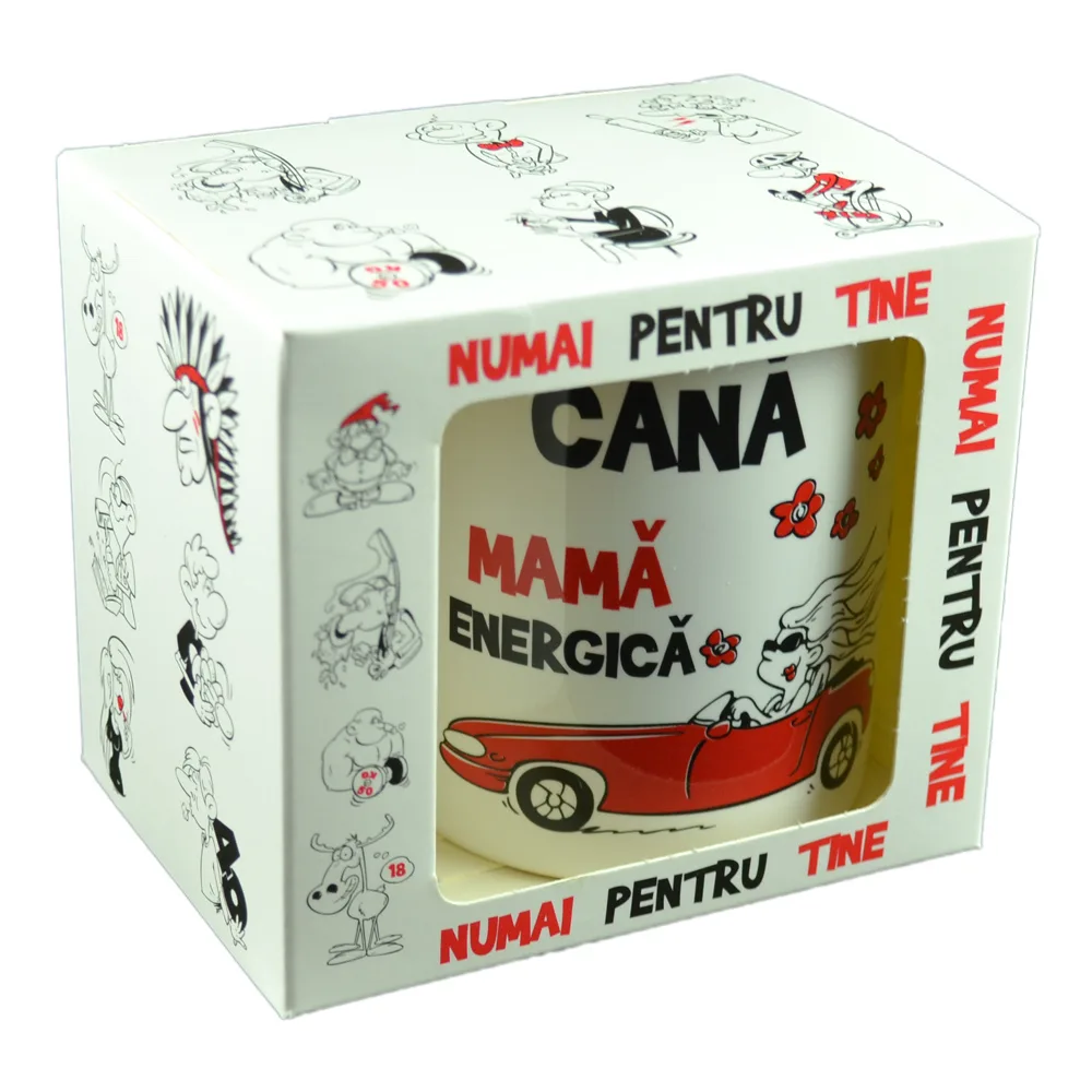 Cana ceramica 300 ml "Mama energica", in cutie decorativa - Funny Mug