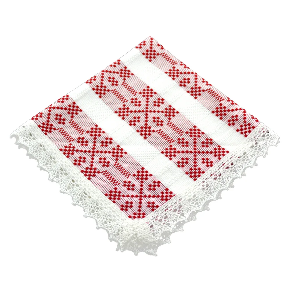 Servetel artizanat 40x40 Alb/Rosu, 80 % bbc, 20 % acril