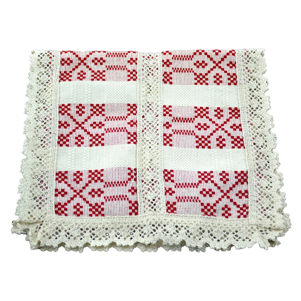 Servetel artizanat 45x25 CM Crem/Rosu, 80 % bbc, 20 % acril
