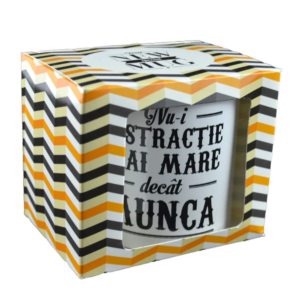 Cana ceramica Boss Mug 300 ml "Nu-i distractie mai mare decat munca", in cutie decorativa