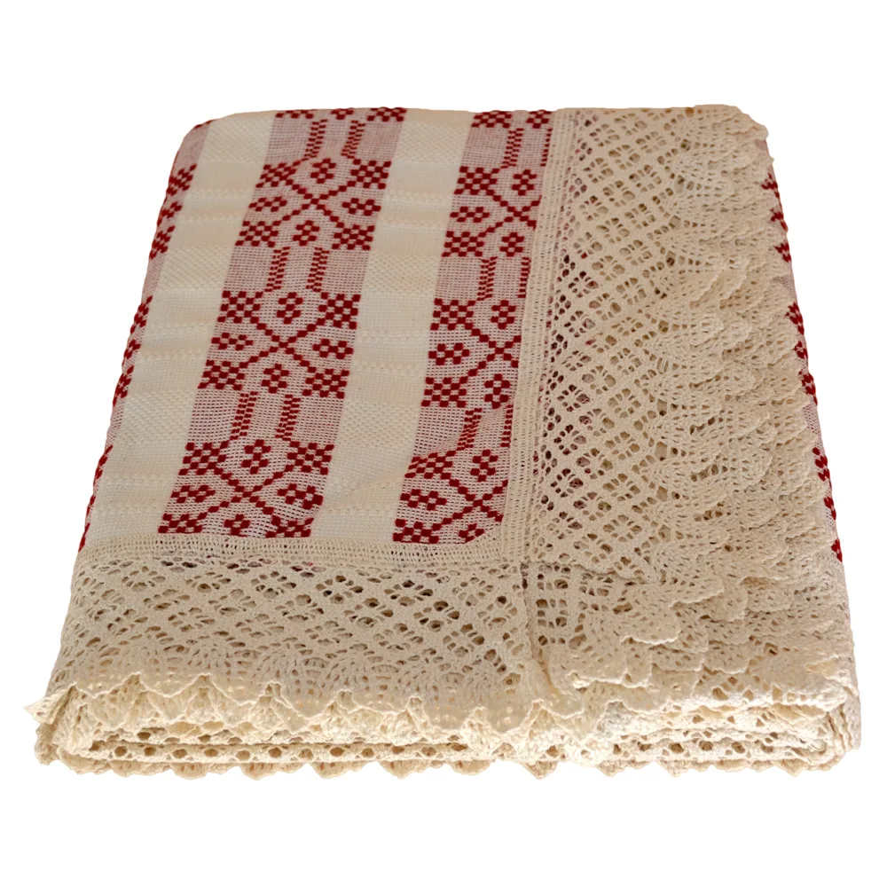 Fata de masa artizanat 140x120 CM Crem/Rosu, 80 % bbc, 20 % acril