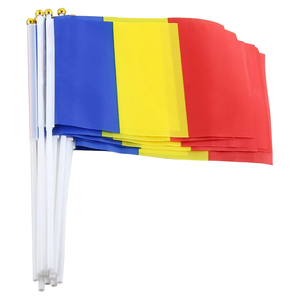 Set 12 steag tricolor Romania 20x14 CM, cu bat