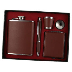 Set cadou pentru barbati, 5 piese - Plosca, tabachiera, pix, pahar, palnie