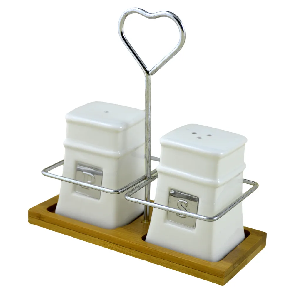 Set solnita/pipernita din ceramica cu suport bambus