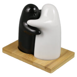 Set solnita/pipernita din ceramica, cu suport din bambus, 9x6x8 CM, White